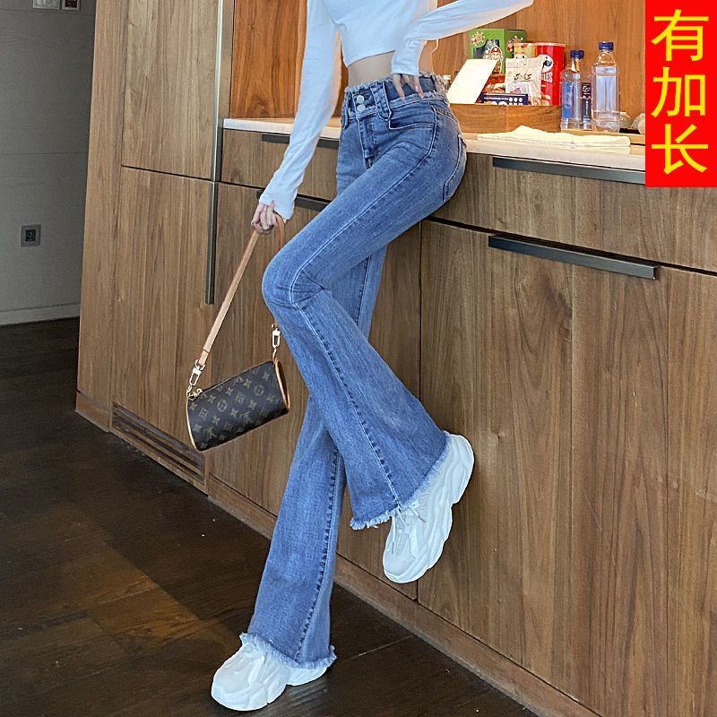 牛仔喇叭裤小个子女夏季2023新款紧身弹力修身高腰显瘦微喇牛仔裤详情图9