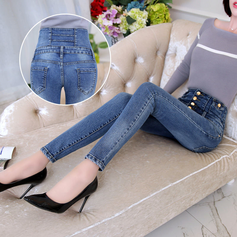 Women's new high-waisted jeans for summer 2023, high-end, slimming, figure-hugging, and height-enhancing, small-leg pencil pants detail image 7
