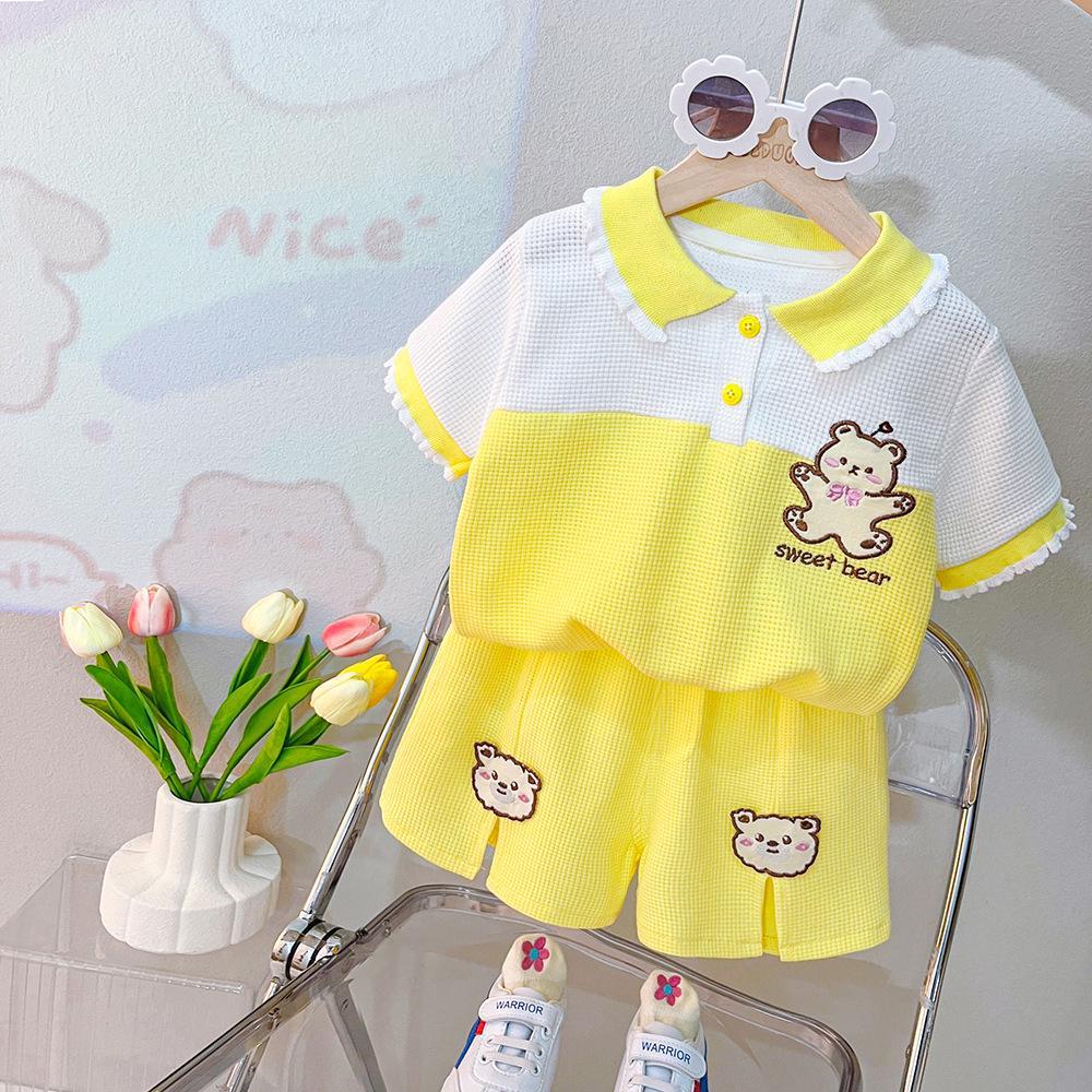 2023 Girls' Summer sportswear and Casual Set New Baby Summer short-sleeved lapel T-shirt Two-piece children's wear detail image 9