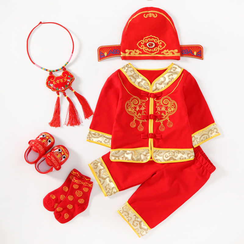 Baby's first birthday dress for men and women, spring and autumn, full moon, 100 days, one year old, summer dress for the first birthday celebration, baby's top scorer, Tang dress detail image 8