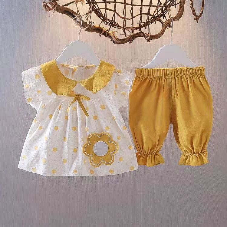 New summer girls' two-piece set, thin and super cute baby clothes, short-sleeved children's Internet celebrity two-piece set