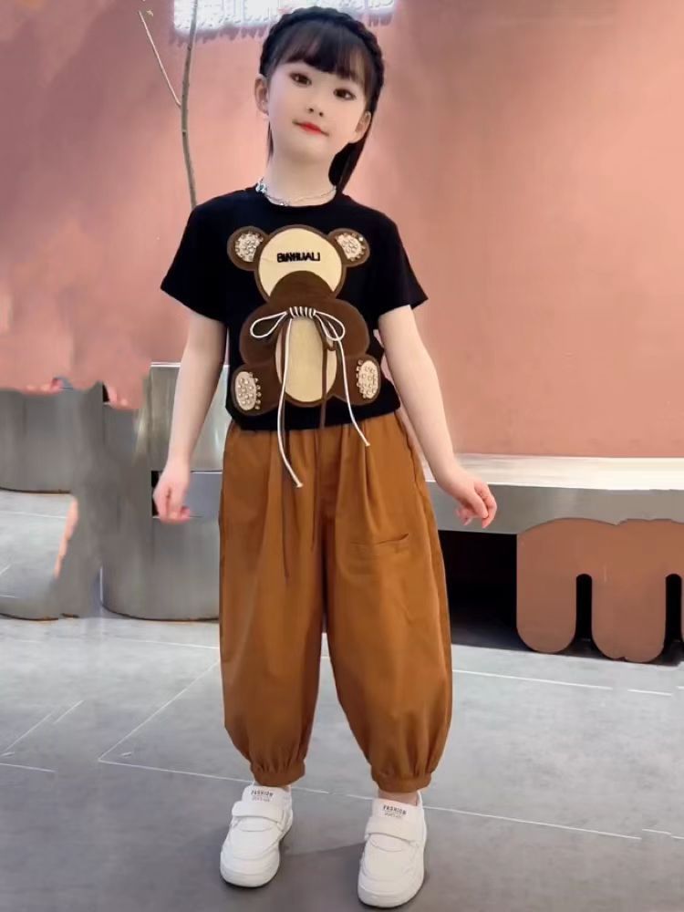 Children's clothing, summer wear for kids and girls, Little bear short-sleeved set, new summer trendy two-piece pants, Korean version detail image 7