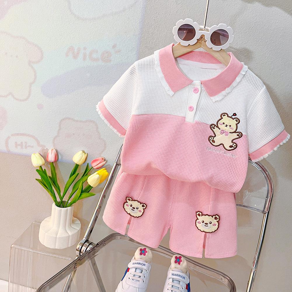 2023 Girls' Summer sportswear and Casual Set New Baby Summer short-sleeved lapel T-shirt Two-piece children's wear detail image 8