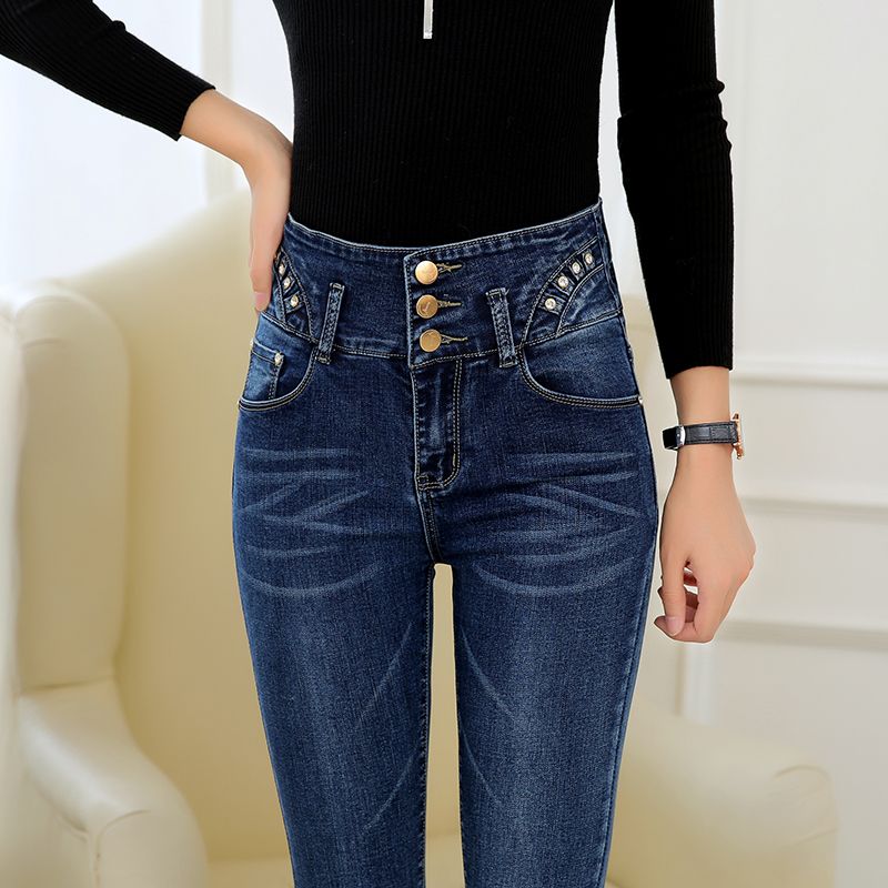 High-waisted women's new 2023 Spring and autumn collection, waist-cinching, elastic, slimming, short nine-inch skinny pants, long pants details Picture