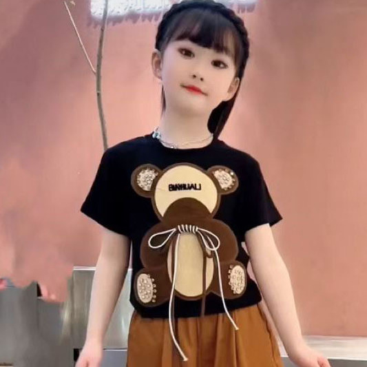 Children's clothing, summer wear for kids and girls, Little bear short-sleeved set, new summer trendy two-piece pants, Korean version details Picture