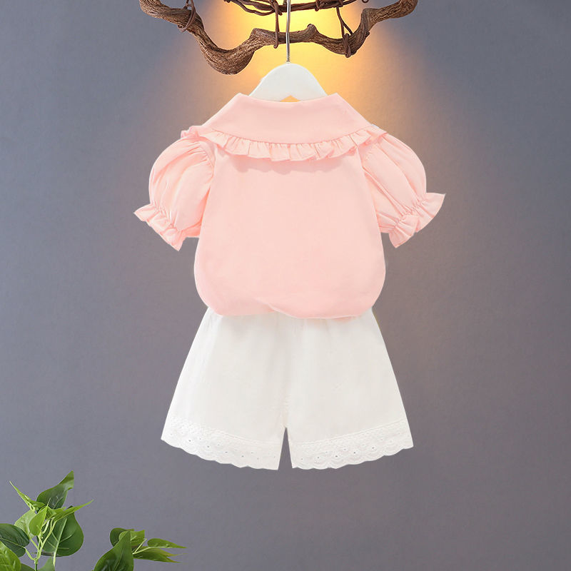 Girls' summer clothing 2022 New Style Stylish 1 Baby summer 3-year-old girl short-sleeved 4 Children's fashionable children's set 5 detail image 3