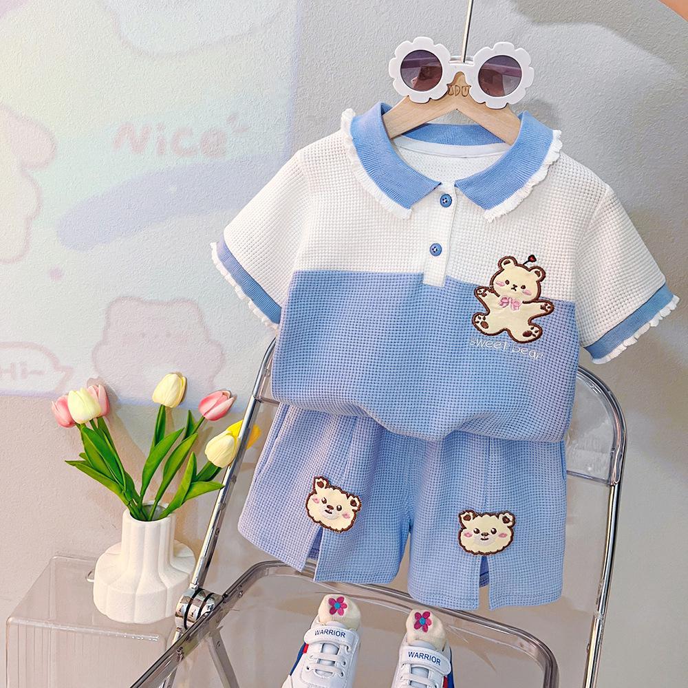 2023 Girls' Summer sportswear and Casual Set New Baby Summer short-sleeved lapel T-shirt Two-piece children's wear detail image 4