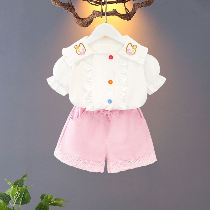 Girls' summer clothing 2022 New Style Stylish 1 Baby summer 3-year-old girl short-sleeved 4 Children's fashionable children's set 5 detail image 7