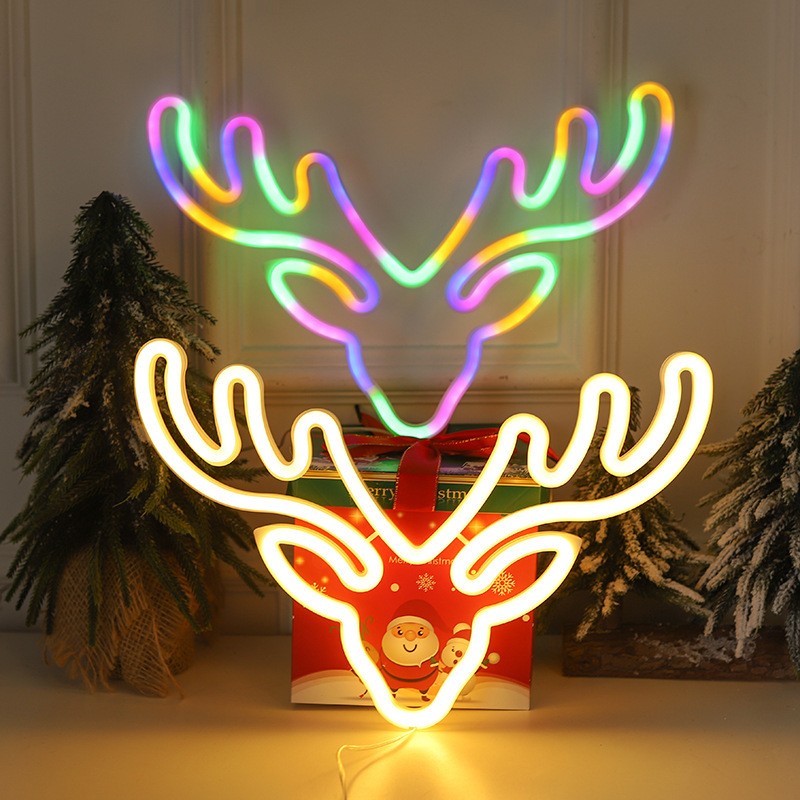 跨境新款LED圣诞节霓虹灯鹿头造型灯小鹿挂墙创意装饰灯厂家直供详情图1