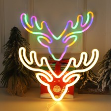 跨境新款LED圣诞节霓虹灯鹿头造型灯小鹿挂墙创意装饰灯厂家直供