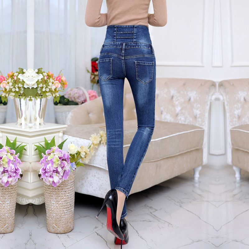 Women's new high-waisted jeans for summer 2023, high-end, slimming, figure-hugging, and height-enhancing, small-leg pencil pants detail image 5
