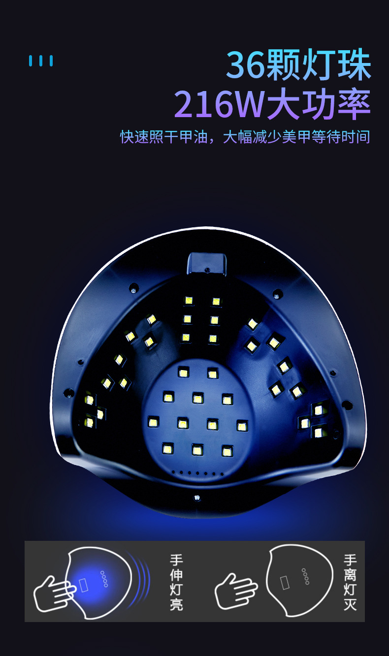 美甲专用光疗机led灯感应速干家用指甲油胶美甲店烘干烤干灯216w详情5