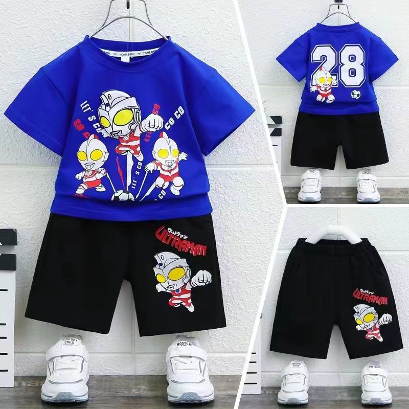Children's Ultraman Boys' Summer Suit Spider-Man 2023 New Zhongda Children's Summer Boys' Sports Short-sleeved Two-piece set detail image 3