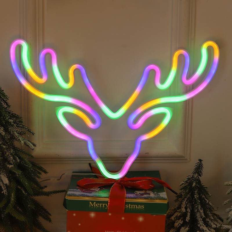跨境新款LED圣诞节霓虹灯鹿头造型灯小鹿挂墙创意装饰灯厂家直供详情图3
