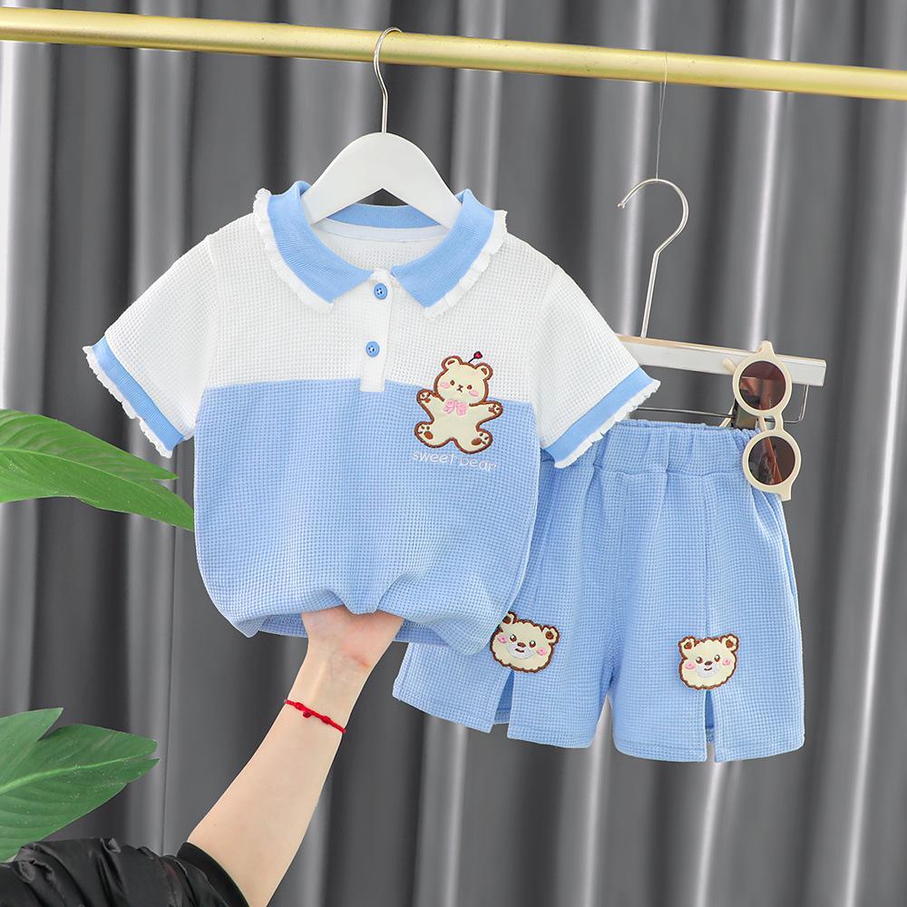 2023 Girls' Summer sportswear and Casual Set New Baby Summer short-sleeved lapel T-shirt Two-piece children's wear detail image 2