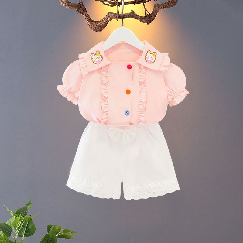 Girls' summer clothing 2022 New Style Stylish 1 Baby summer 3-year-old girl short-sleeved 4 Children's fashionable children's set 5 Specification image