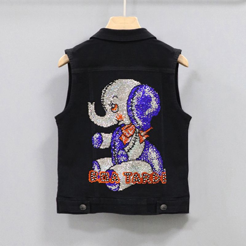 烫钻牛仔马甲女2023新款韩版时尚修身显瘦外穿无袖短款外套