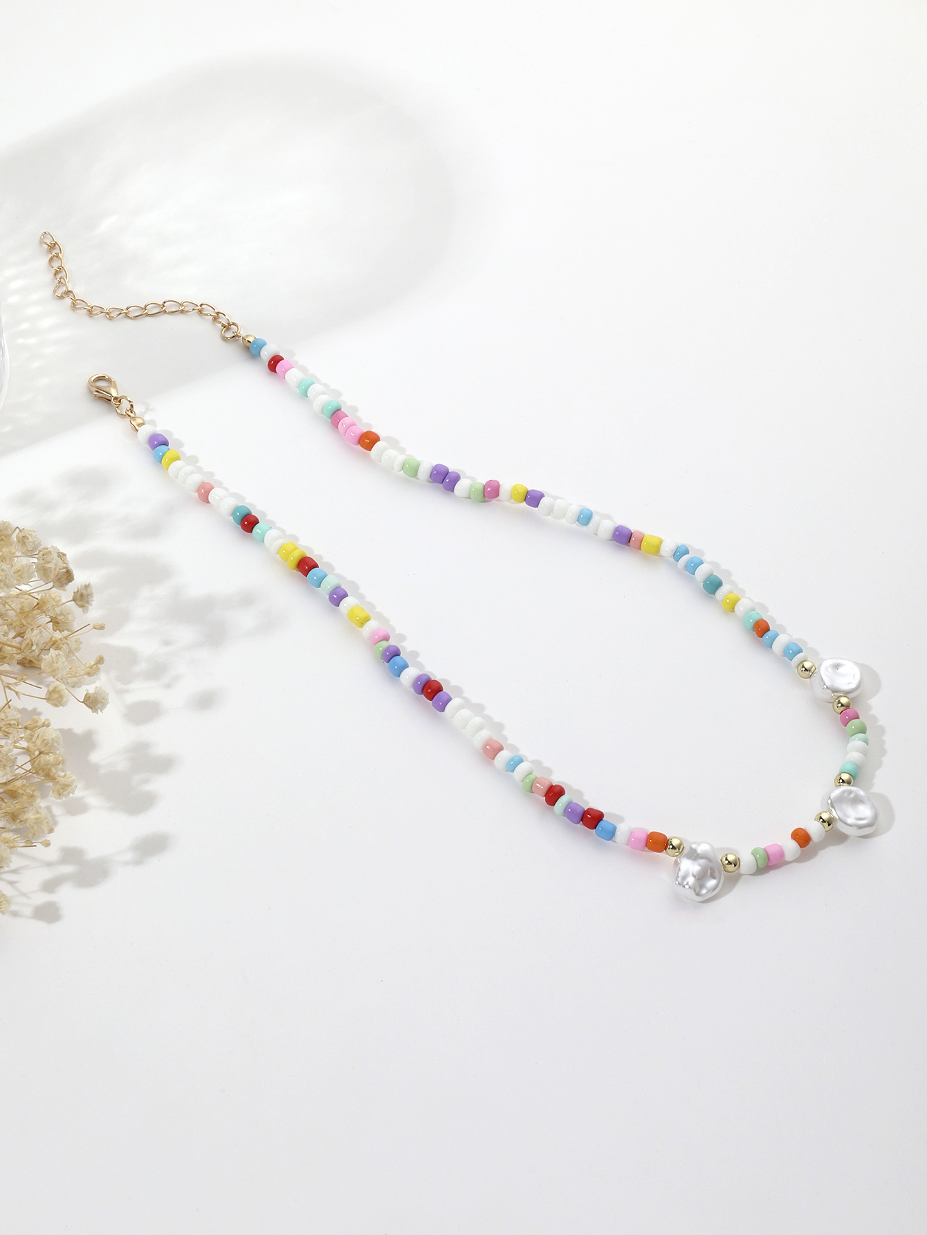 珍珠锁骨链/甜酷风白底实物图