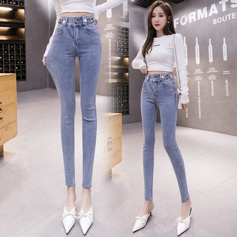 High-waisted jeans for women, slimming and shaping 2023 autumn new trendy tight stretch pencil nine-inch skinny pants detail image 12