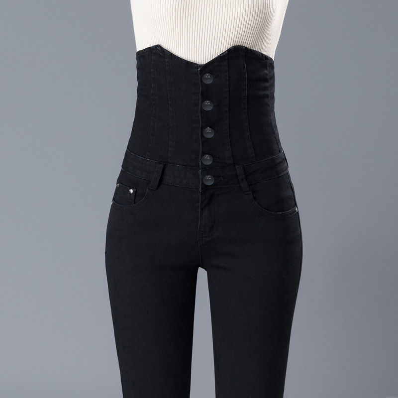 High-waisted jeans for women, 2022 new spring and autumn style, with tummy coverage, waist and abdomen reduction, elastic slimming and petite feet detail image 7