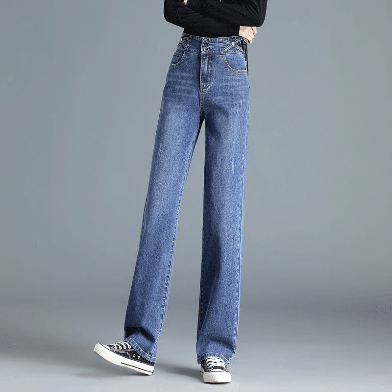 Loose jeans for women's autumn 2023 new style: High-waisted, drape, petite look slimming, concealing flesh, tall wide-leg pants detail image 7
