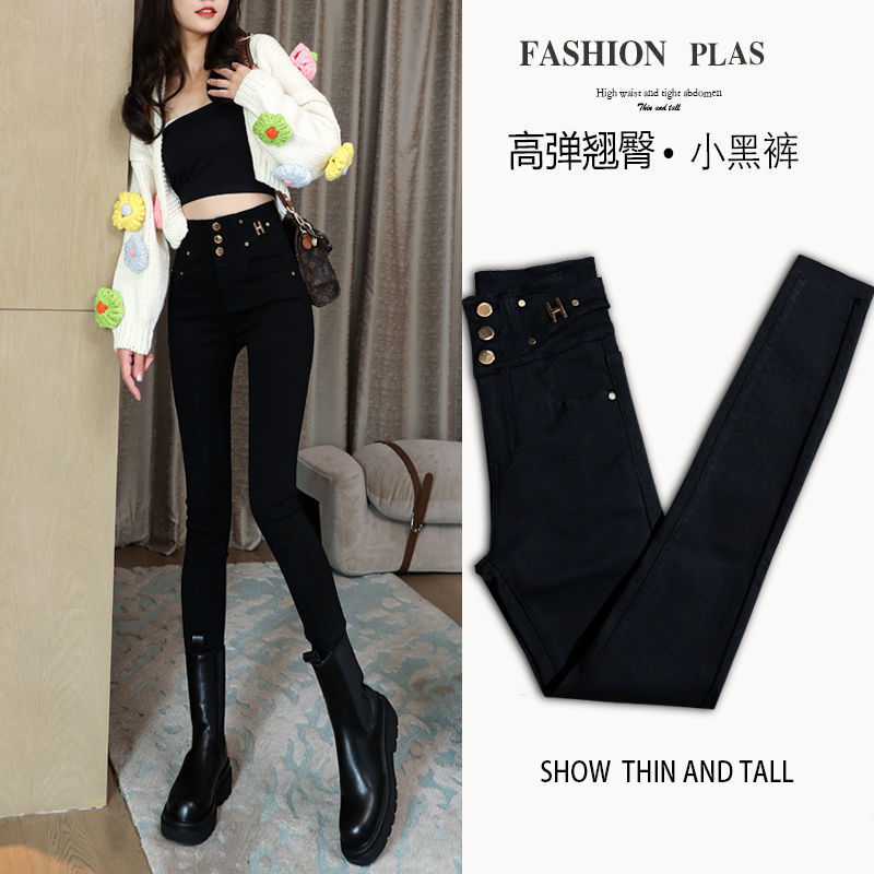 Explosive Spring And Autumn New High-Waist Breasted Belly Outside To Wear Leggings Women Slim Slim Black Pencil Magic Pants undefined