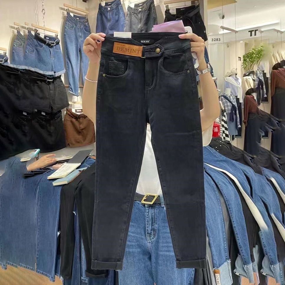 New autumn and winter style fleece tight-fitting skinny jeans for women, high-waisted, elastic and slimming, versatile 9-inch pencil pants Application Scenario