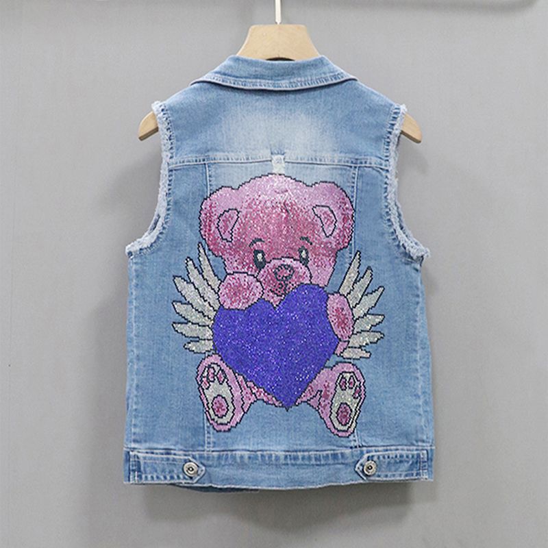 A new Korean-style stylish, slimming and form-fitting denim vest for women wearing sleeveless short outerwear details Picture