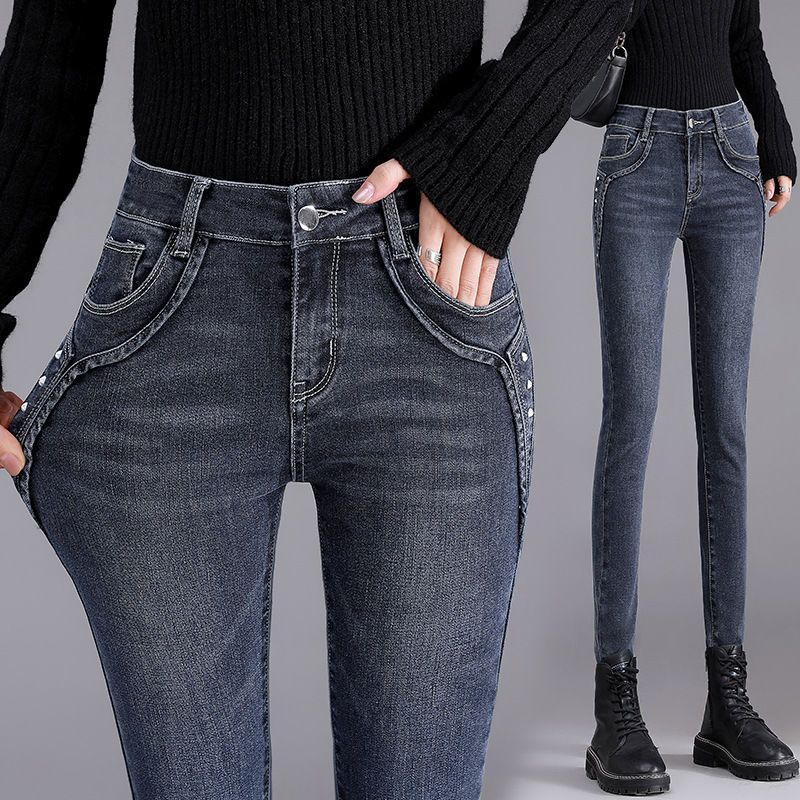 High-waisted jeans for women, Spring and Autumn 2023 new style, elastic, slimming, height-enhancing, tight-fitting, versatile pencil skinny pants detail image 6