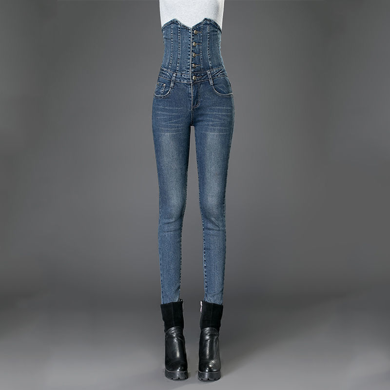 High-waisted jeans for women, 2022 new spring and autumn style, with tummy coverage, waist and abdomen reduction, elastic slimming and petite feet detail image 3