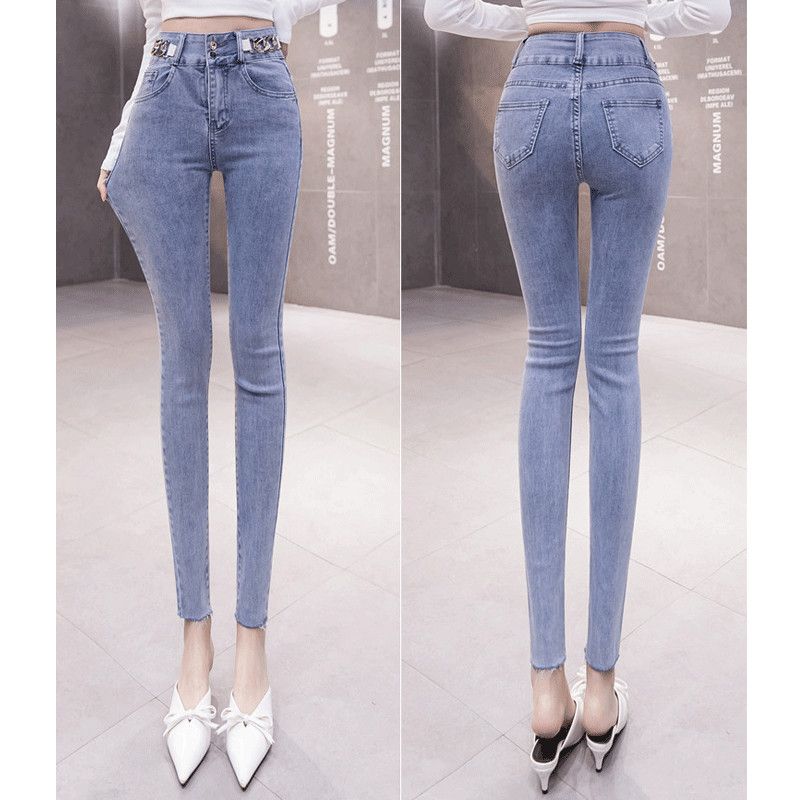High-waisted jeans for women, slimming and shaping 2023 autumn new trendy tight stretch pencil nine-inch skinny pants detail image 11