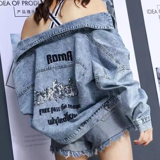 Hong Kong-style denim jacket for women, loose and short 2023 Spring collection, new Korean style BF versatile bat-sleeve denim jacket for students details Picture