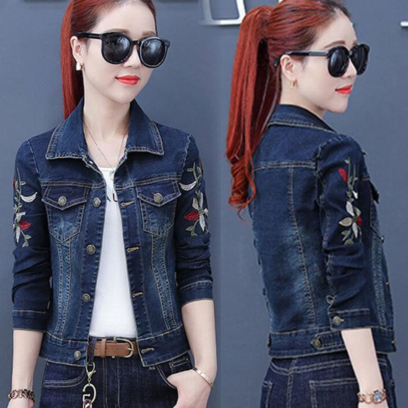 Spring/Autumn 2023 embroidered girls' denim jackets, denim jackets, women's Korean-style jackets, short, casual and trendy for students detail image 4