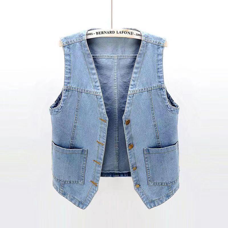 The 2023 spring new Korean-style lace beaded denim vest women's short sleeveless vest jacket is trendy Specification image