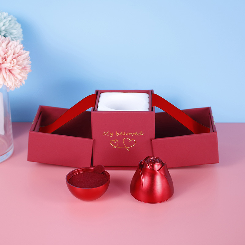 Rose jewelry box, high-end necklace pendant box, metal rose lift gift box, Valentine's Day accessory packaging box Specification image