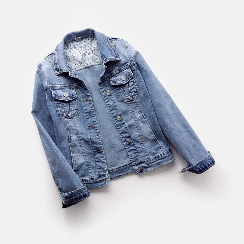 Elastic denim jacket for women, short style 2023 Spring new lace patchwork versatile jacket, slimming student top trend detail image 4
