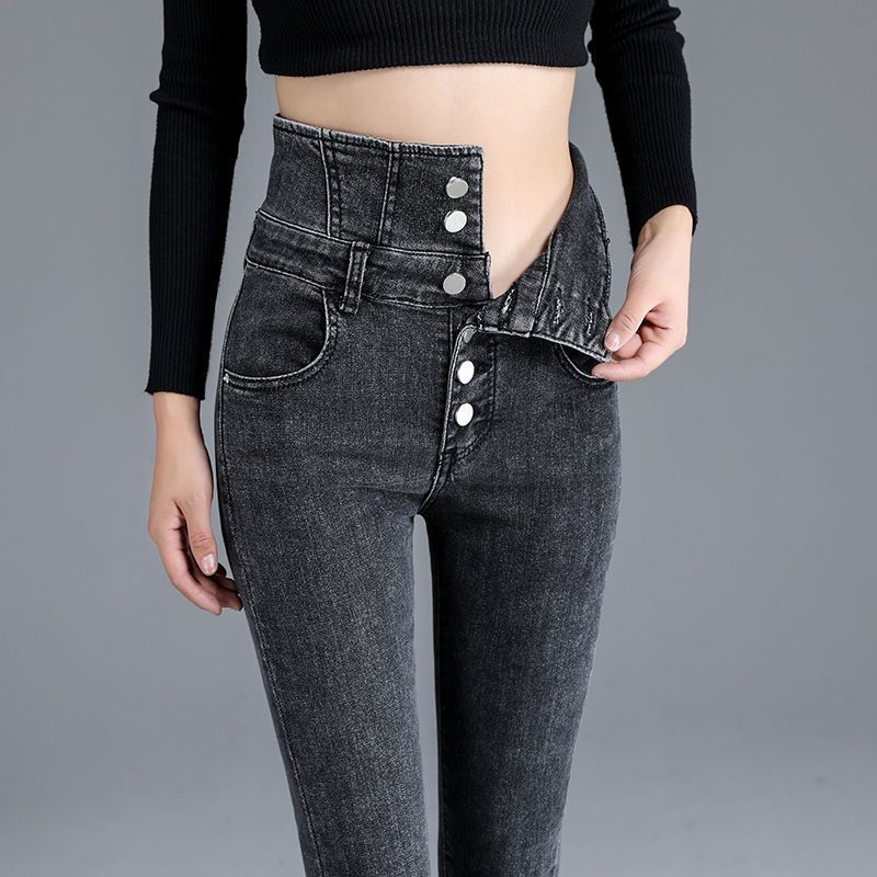 High Waist Jeans For Women Slim Warm 2023 Spring And Autumn Stretch Tight Pencil Small Feet Women Korean Pants details Picture