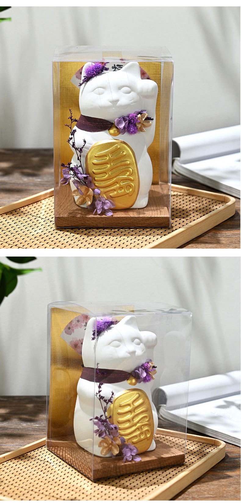 乐喵手作 花语永生花陶瓷猫摆件开业乔迁生日礼物马卡龙色招财猫招财猫详情7
