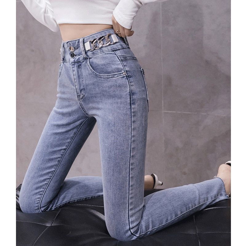 High-waisted jeans for women, slimming and shaping 2023 autumn new trendy tight stretch pencil nine-inch skinny pants detail image 10