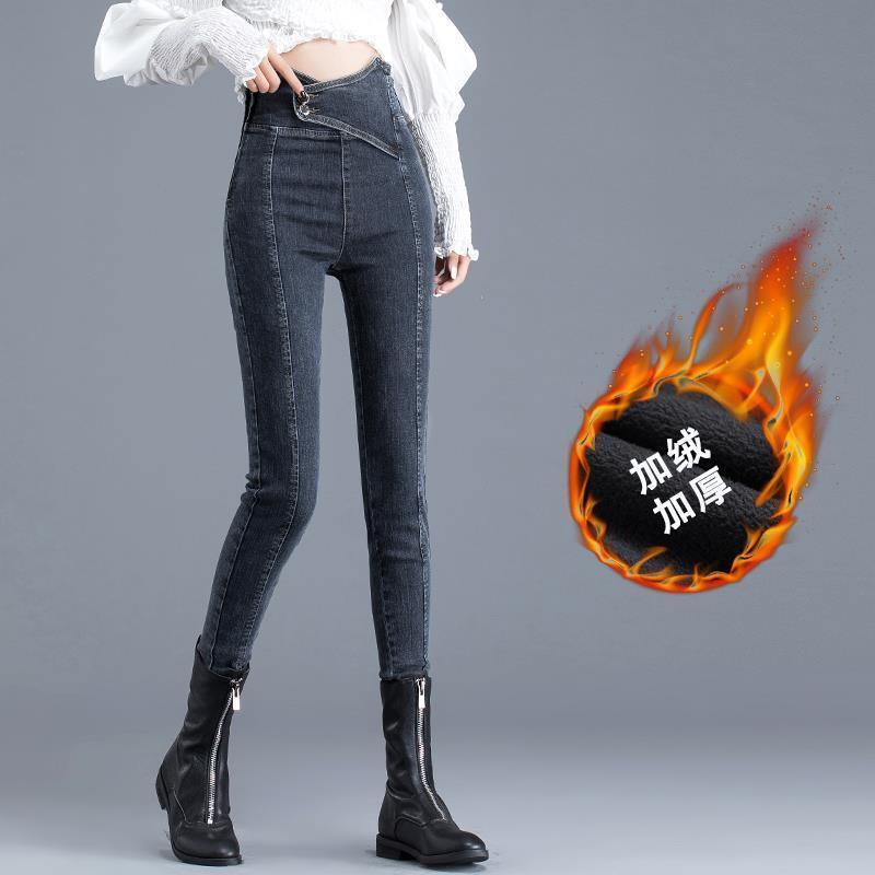 Black and grey skinny jeans for women, 2023 Spring and Autumn new style, ultra-high waist, slimming, elastic tight pencil pants detail image 2