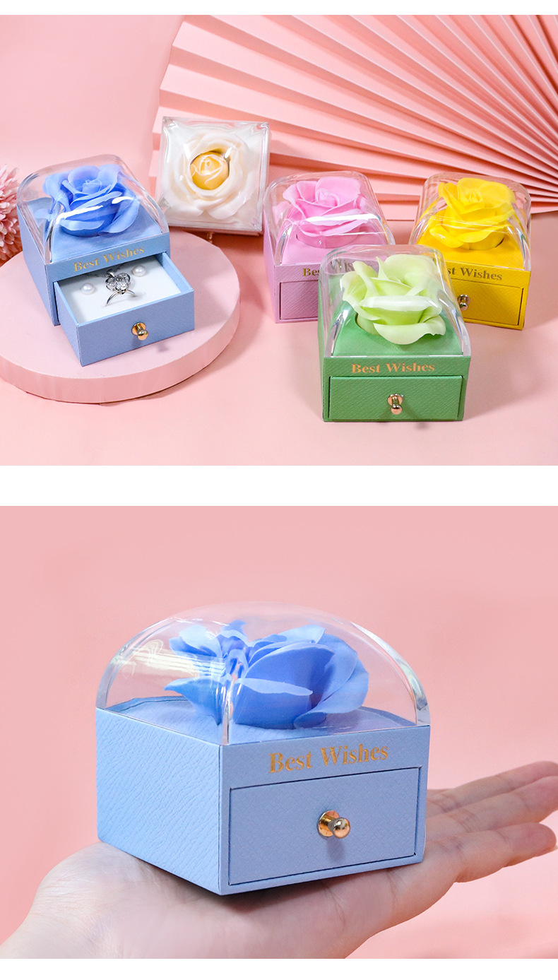 创意新款马卡龙色珠宝盒单层香皂花戒指耳钉吊坠项链盒首饰盒批发详情12