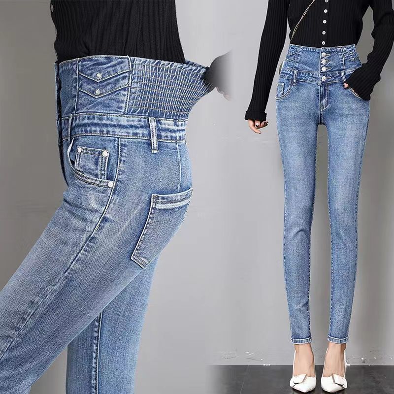 Stretched-waist jeans for women, elastic and slimming, high-waisted, versatile, 2023 Spring and autumn Korean-style tight pencil trousers detail image 11
