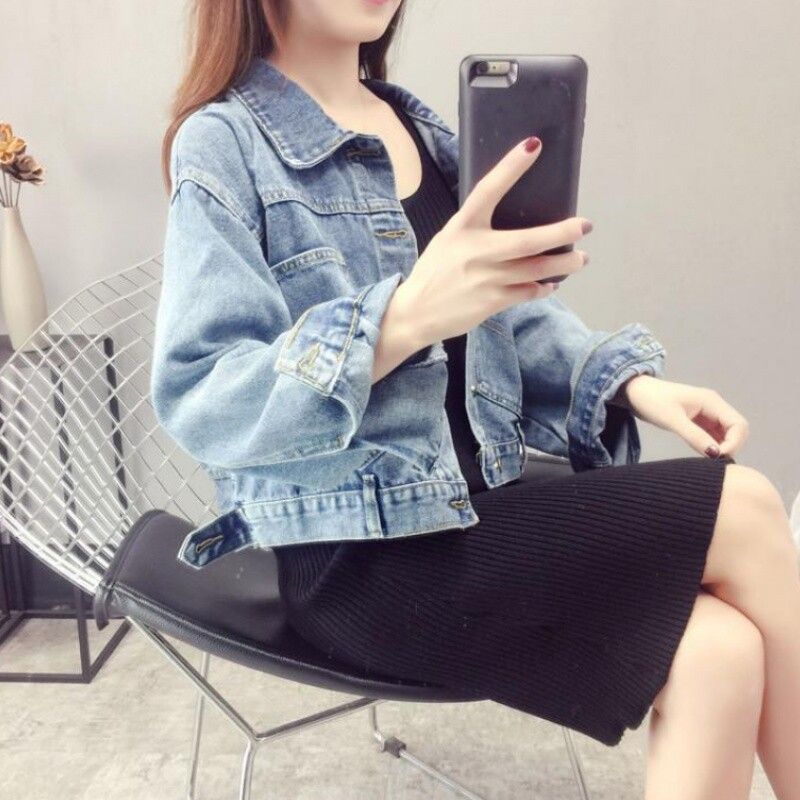 2023 Early Autumn New Korean-style chic CHIC CHIC European and American high street denim jacket Women's spring and autumn long-sleeved Hong Kong-style top detail image 4