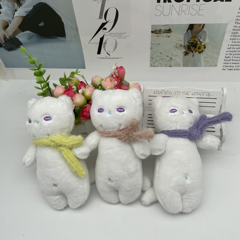 Cartoon plush scarf cat key chain Cat doll bag pendant Wedding shower doll key pendant