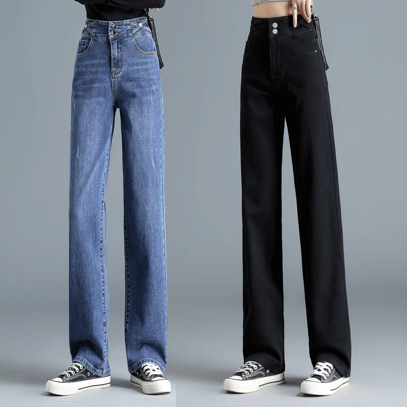 Loose jeans for women's autumn 2023 new style: High-waisted, drape, petite look slimming, concealing flesh, tall wide-leg pants detail image 6