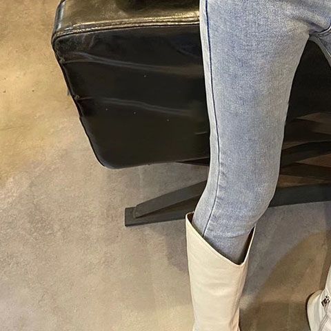 2023 Autumn/winter flexed jeans with a women's belt design, high-waisted, elastic and slimming, versatile 9-inch small-leg pencil pants Specification image