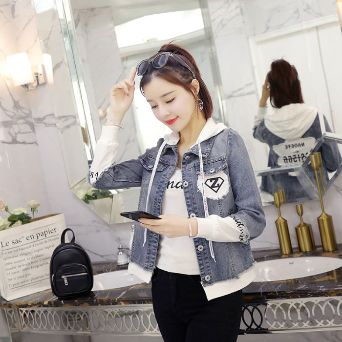 Spring and Autumn student Korean-style denim jacket, women's jacket, loose hooded, fresh and short denim top Application Scenario