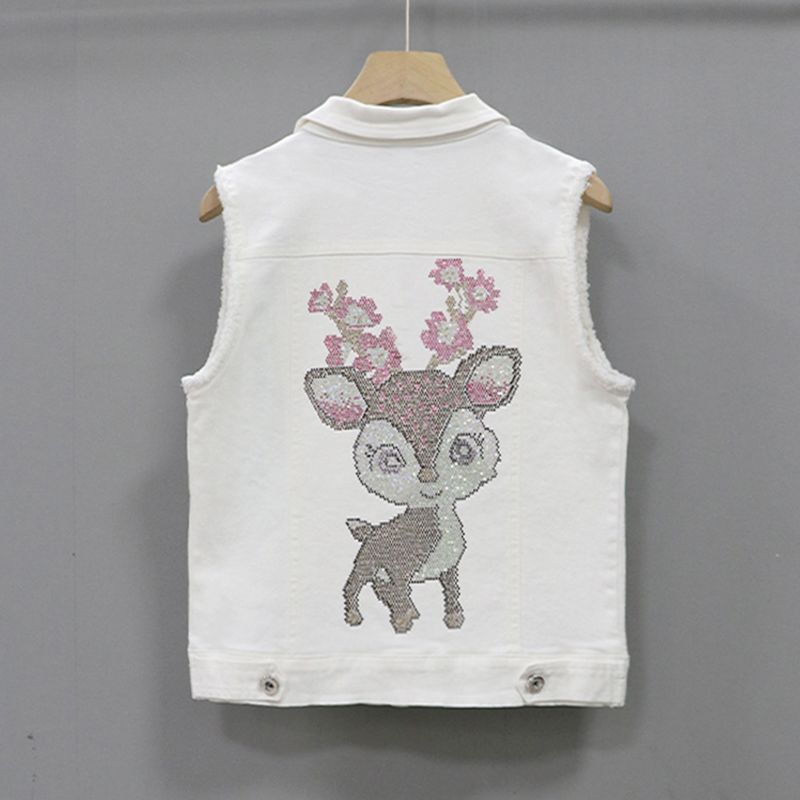 A women's 2023 Spring and autumn new Korean-style fashionable, slimming and form-fitting sleeveless short coat with hot diamond denim vest detail image 3
