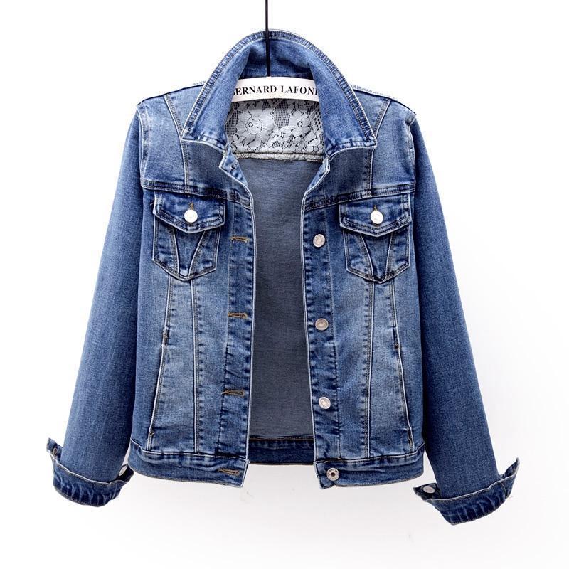 Elastic denim jacket for women, short style 2023 Spring new lace patchwork versatile jacket, slimming student top trend details Picture