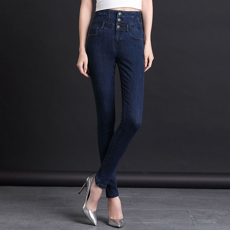 Three-breasted high-waisted jeans for women to flatten the abdomen and lift the buttocks, making them look slimmer and taller. High-waisted extended pencil tight-fitting small-leg pants Application Scenario